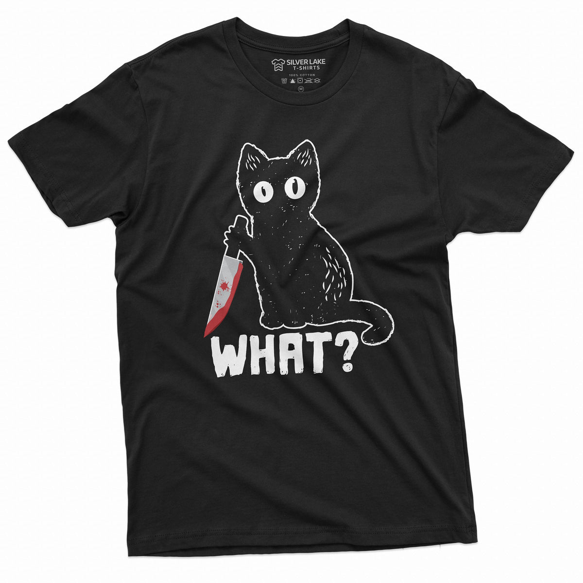 Funny Halloween Shirt What Cat with Bloody Knife Humor product image 3
