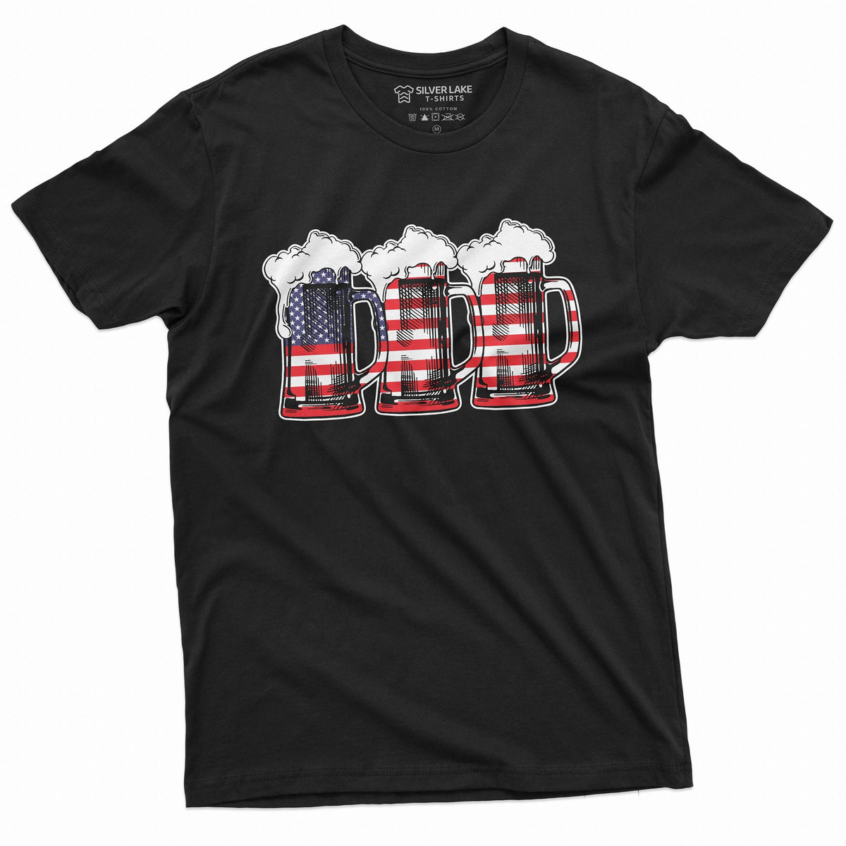 Men's USA Beer Mug American Flag Pattern T-shirt Partying 4th of July Independence day Drinking Shirt
