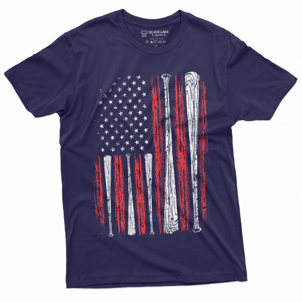 Men's Baseball USA Flag T-shirt Bat American Sports Shirt product image 9
