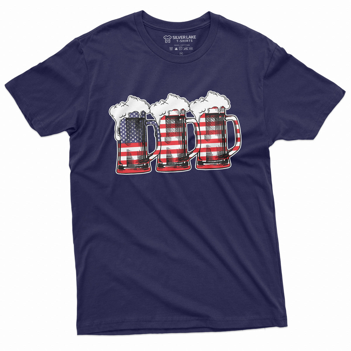 Men's USA Beer Mug American Flag Pattern T-shirt Partying 4th of July Independence day Drinking Shirt