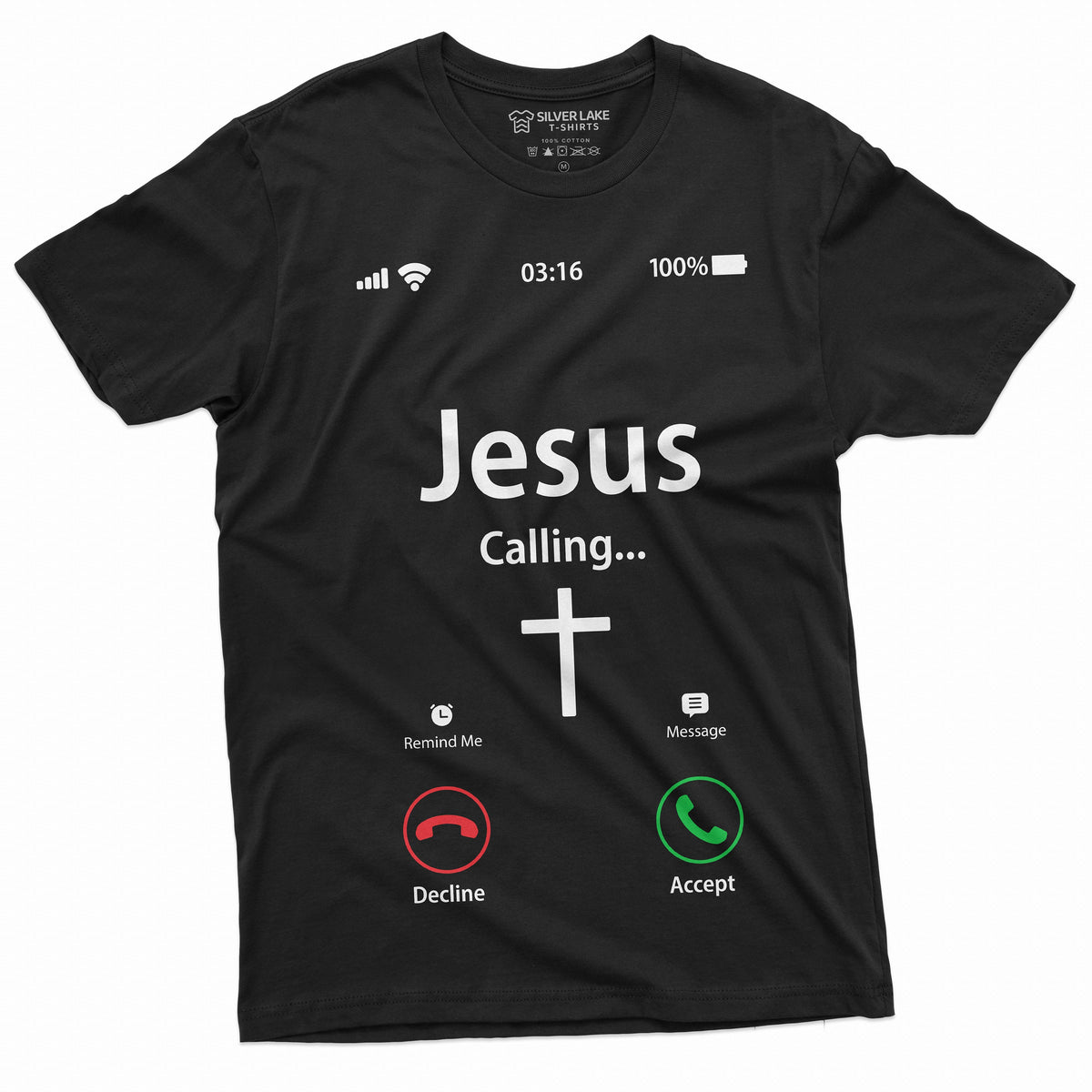 Jesus Calling Accept Decline Phone Menu Tee Shirt Church product image 3