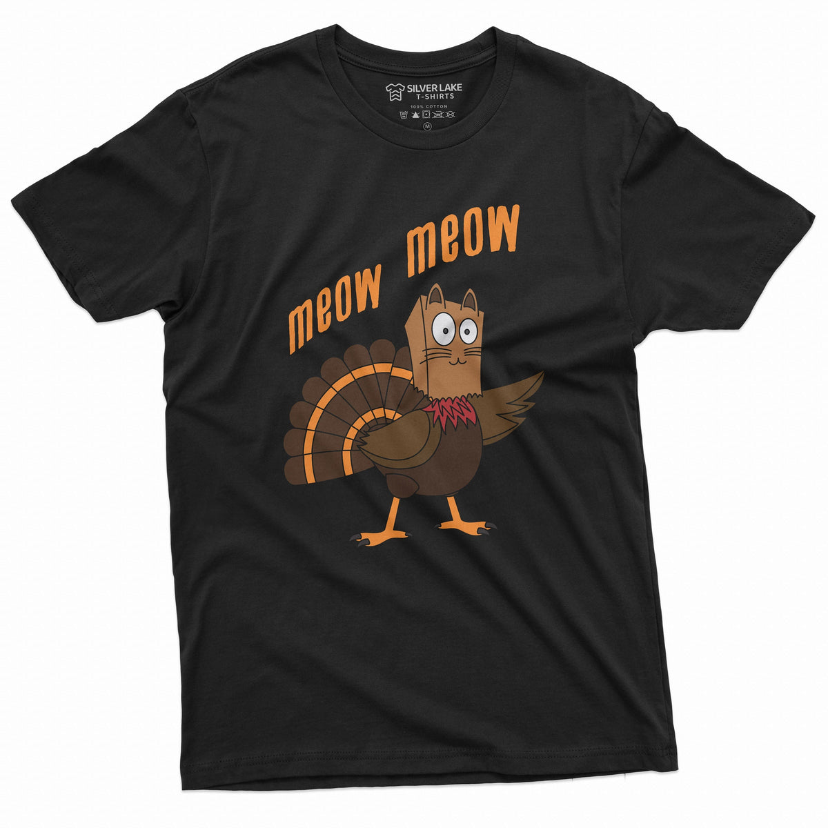 Meow Funny Thanksgiving T-shirt Turkey Cat Humor Dinner product image 1