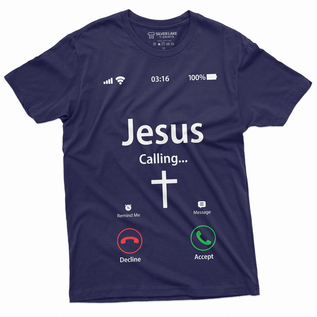 Jesus Calling Accept Decline Phone Menu Tee Shirt Church product image 1