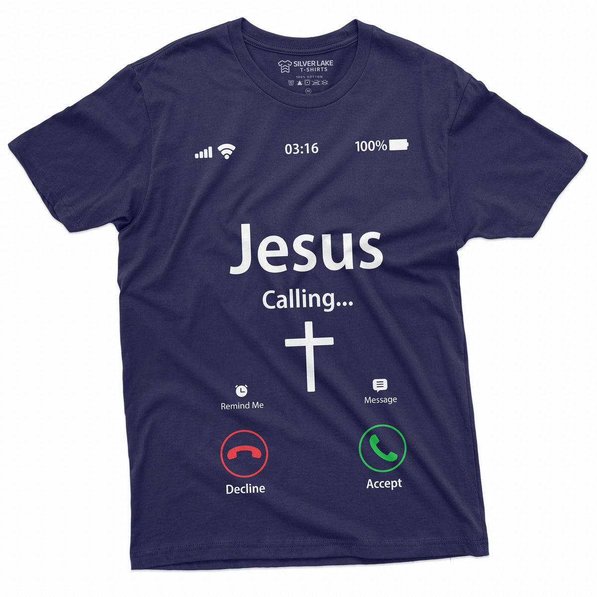 Jesus Calling Accept Decline Phone Menu Tee Shirt Church product image 1