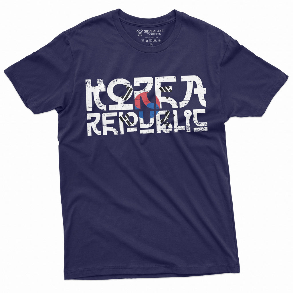 South Korea T-shirt Korean Republic Mens Tee Shirt Flag Coat of arms Football Soccer Tee Shirt ROK Daehan Minguk Tee Shirt Gift Tee