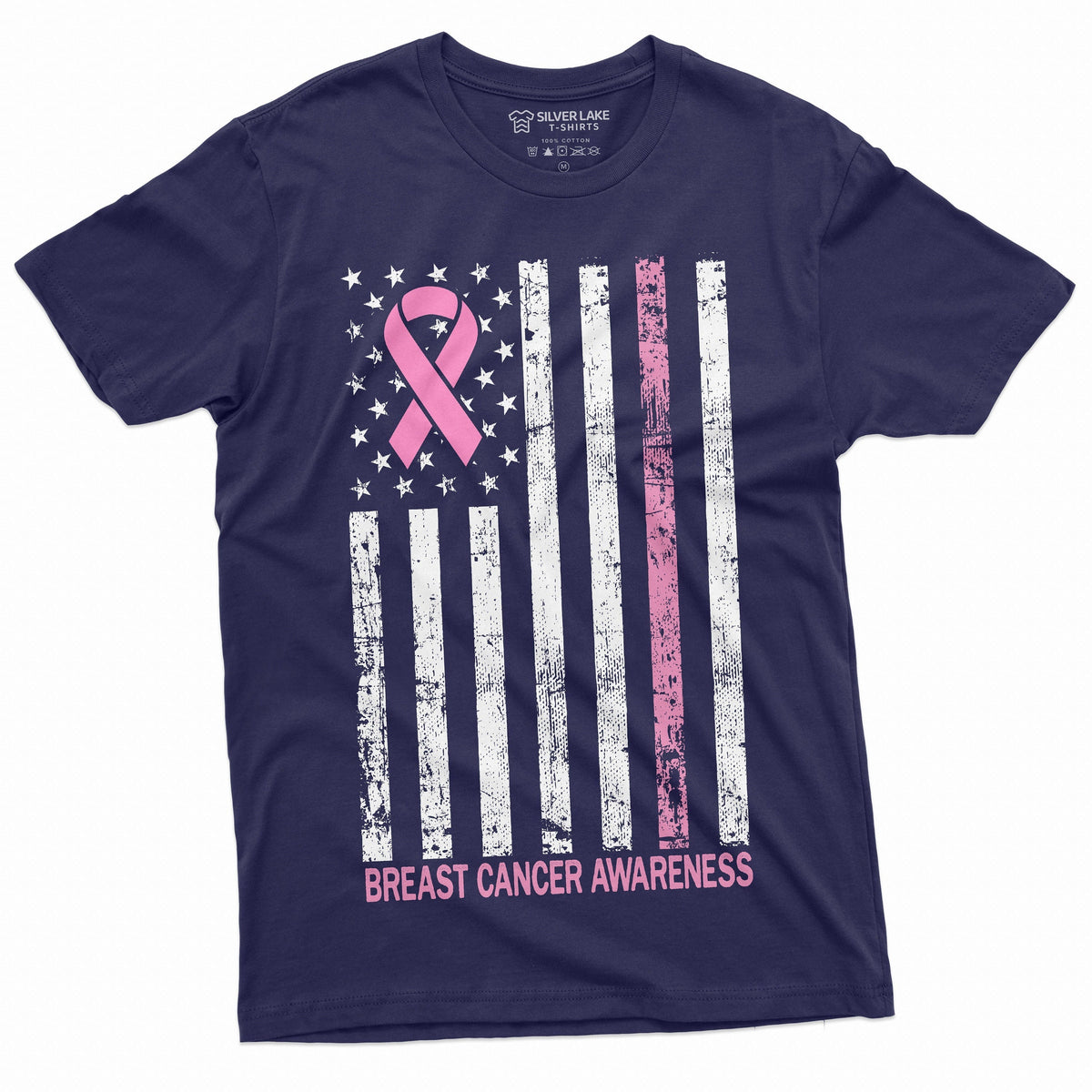 Breast Cancer Awareness T-shirt Ribbon USA Flag Day Womens product image 1