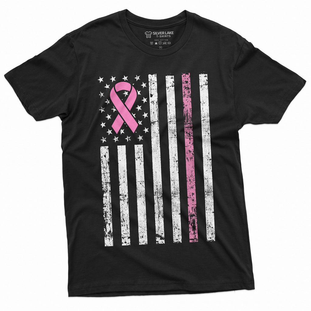 USA Flag Cancer awareness Ribbon T-shirt Mens Womens Unisex product image 1