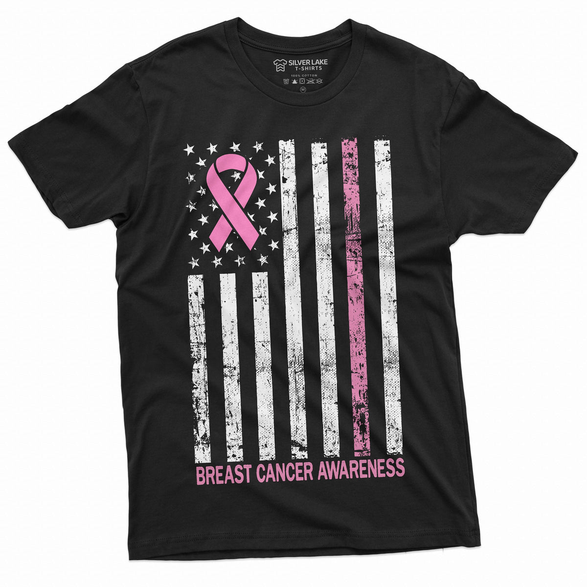 Breast Cancer Awareness T-shirt Ribbon USA Flag Day Womens product image 5