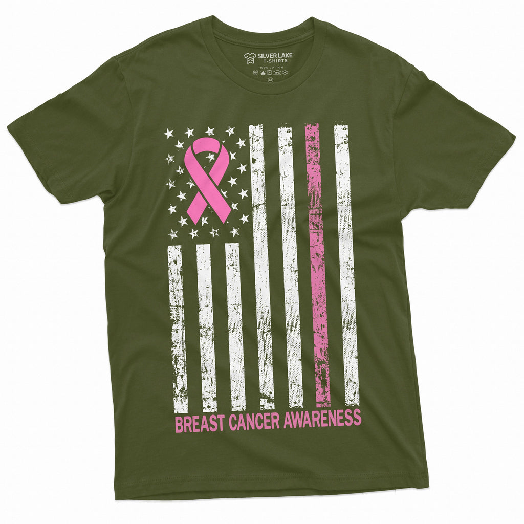 Breast Cancer Awareness T-shirt Ribbon USA Flag Day Womens product image 4