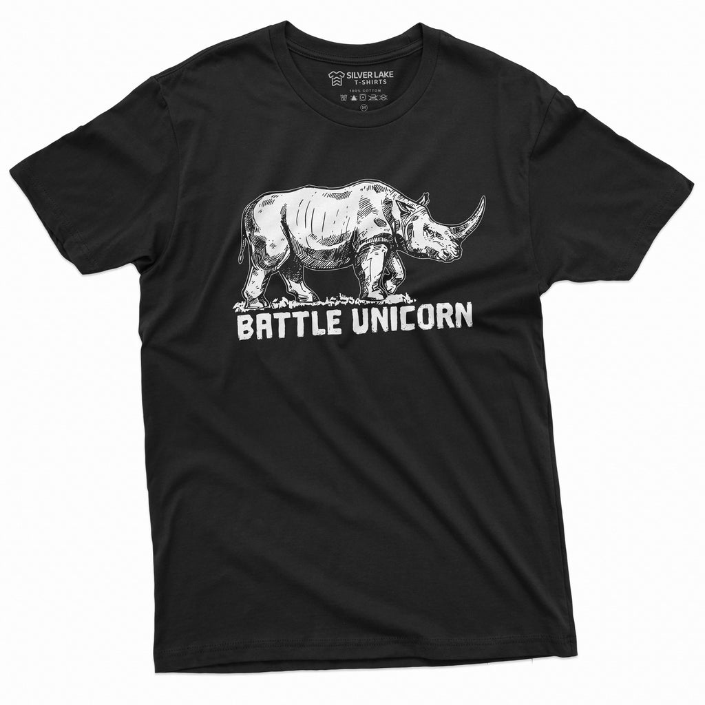 Mens Funny Unicorn T-shirt Rhino Battle Shirt Humorous Tee product image 1