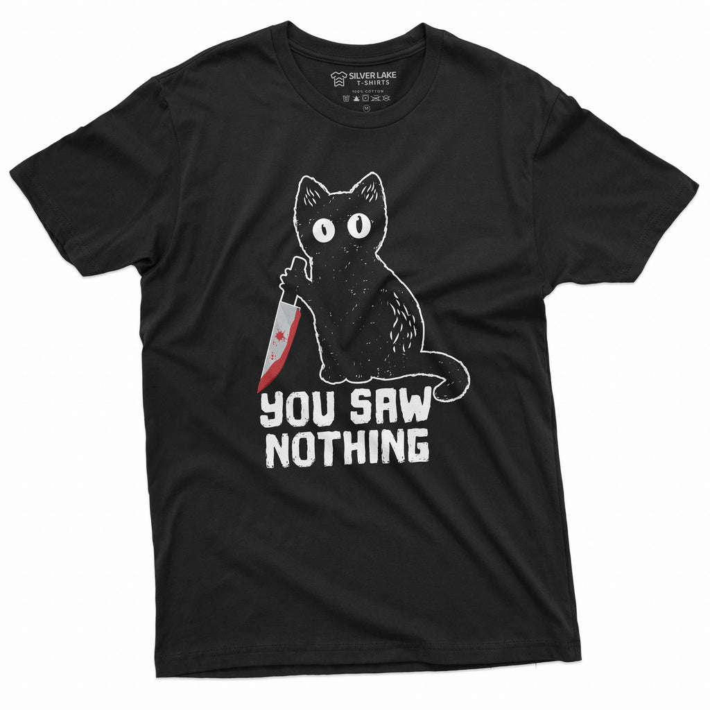 Men's Funny Cat T-shirt you saw nothing with bloody knife product image 1