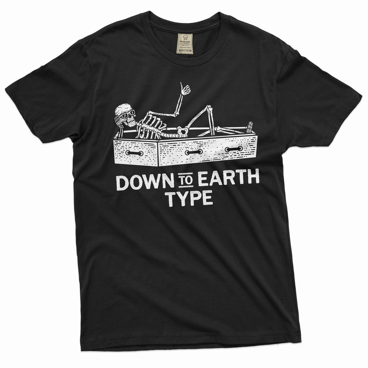 Funny down to earth type Halloween party tee shirt skeleton product image 1