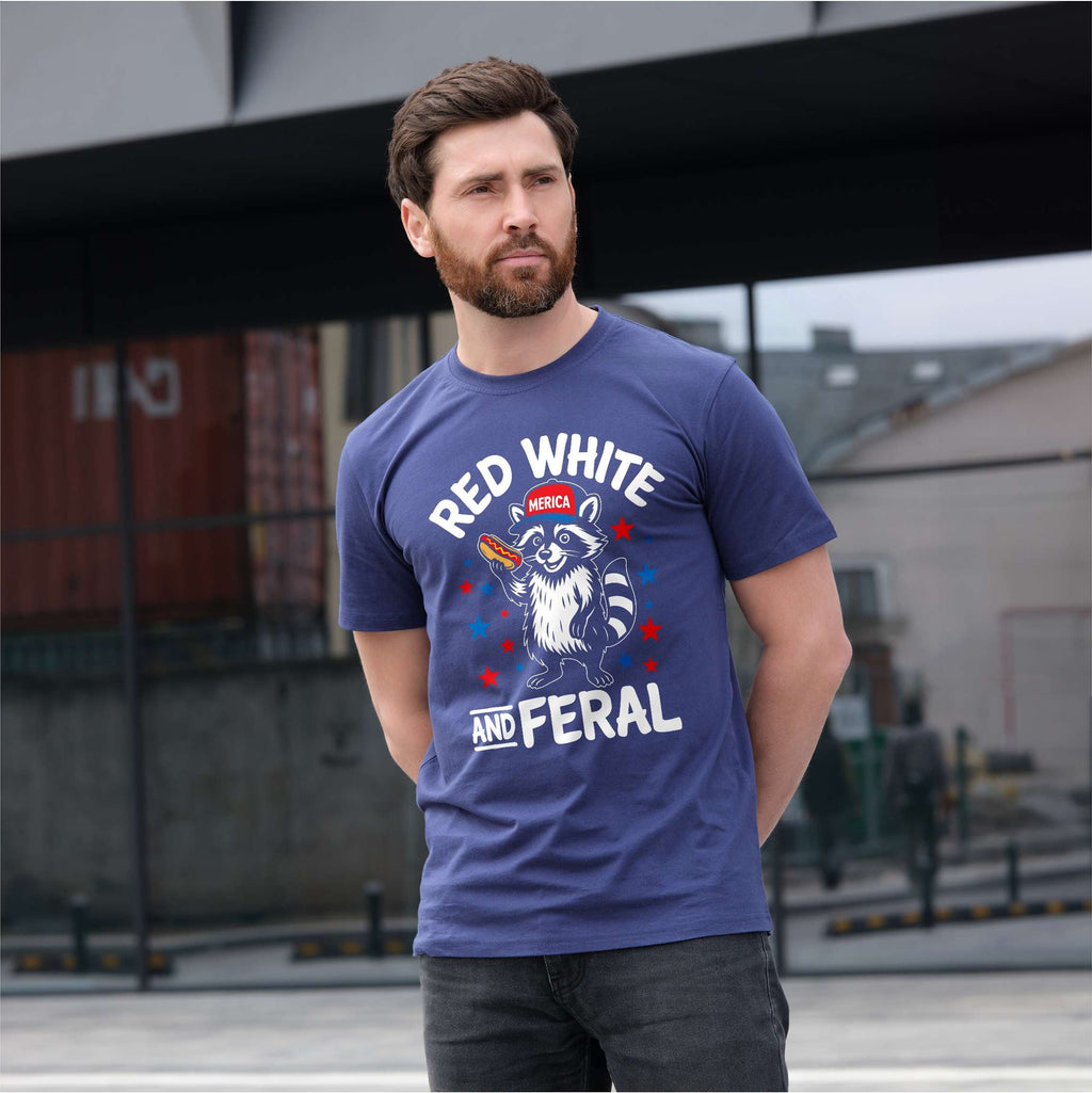 Funny 4th of July Shirt, Feral Raccoon Tee Red White and product image 1