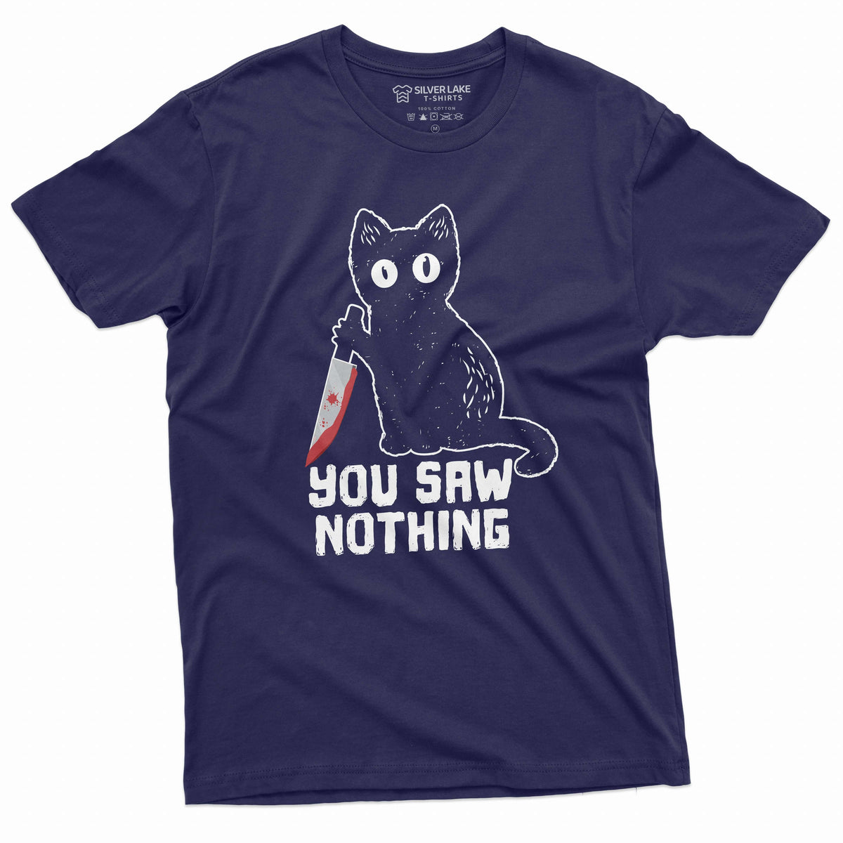 Men's Funny Cat T-shirt you saw nothing with bloody knife product image 3
