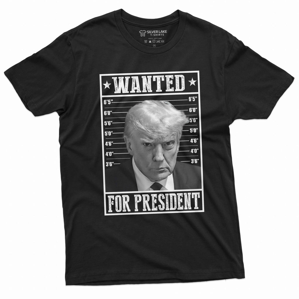 Trump T-shirt Wanted for President rea Mugshot DJT Tee shirt Republican party politics election tee