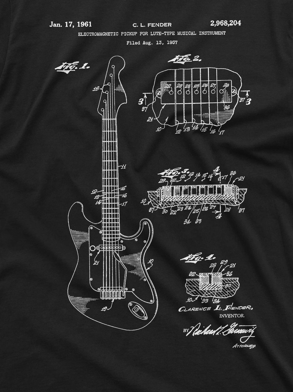 Guitar 1955 Patent art T-shirt Player music musician product image 2