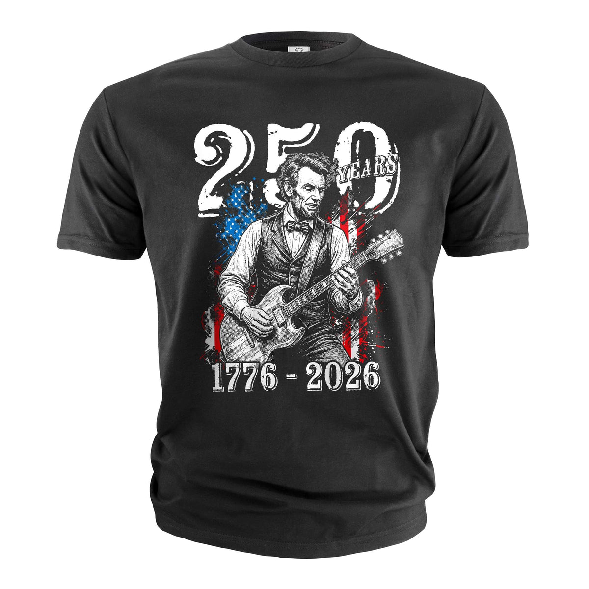 Men's 250 Years Abraham Lincoln Guitar T-Shirt (1776-2026) product image 2