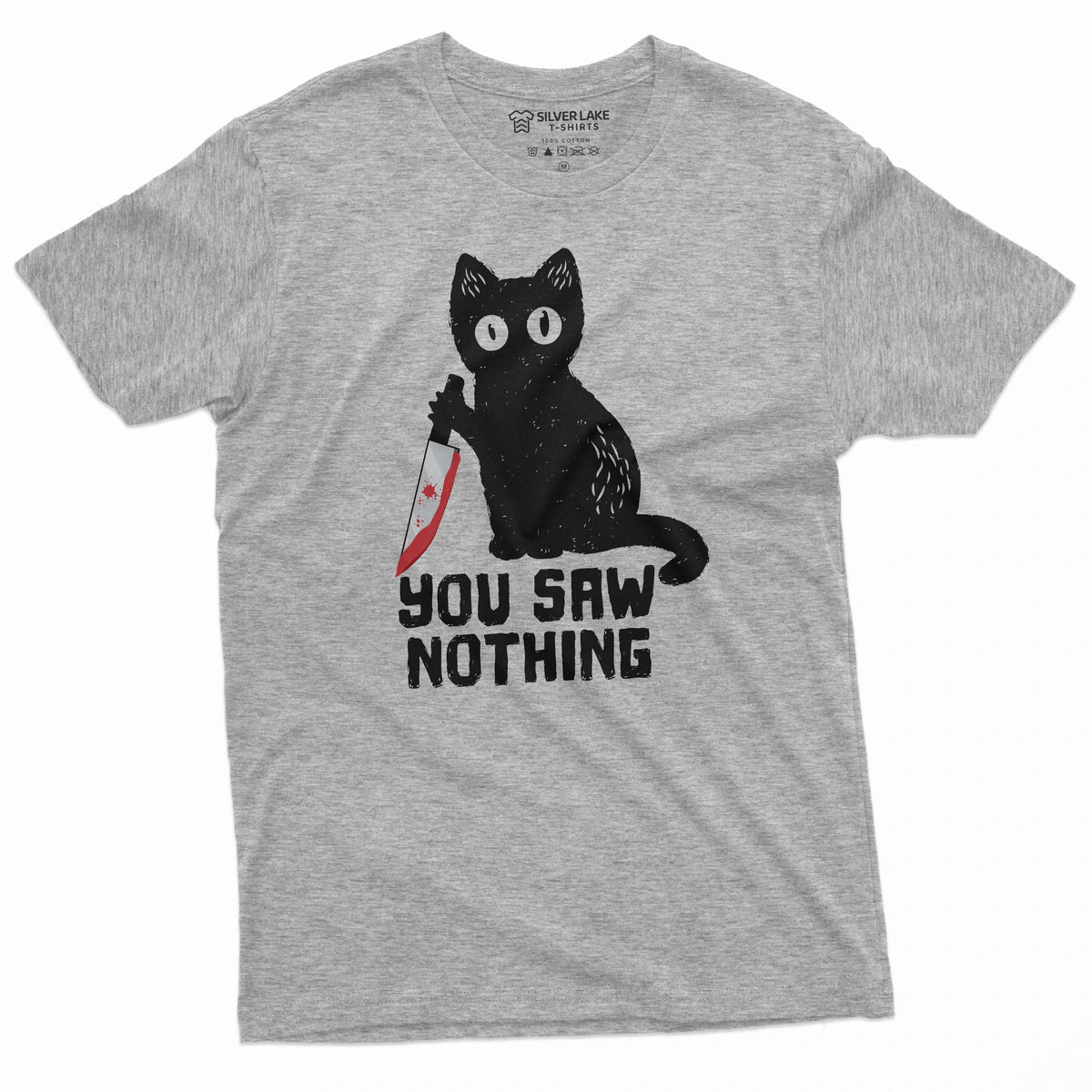 Men's Funny Cat T-shirt you saw nothing with bloody knife product image 5