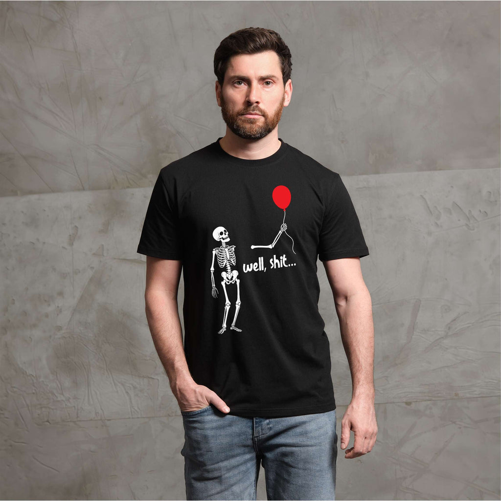 Skeleton Holding Red Balloon funny Halloween sarcastic Tee product image 2