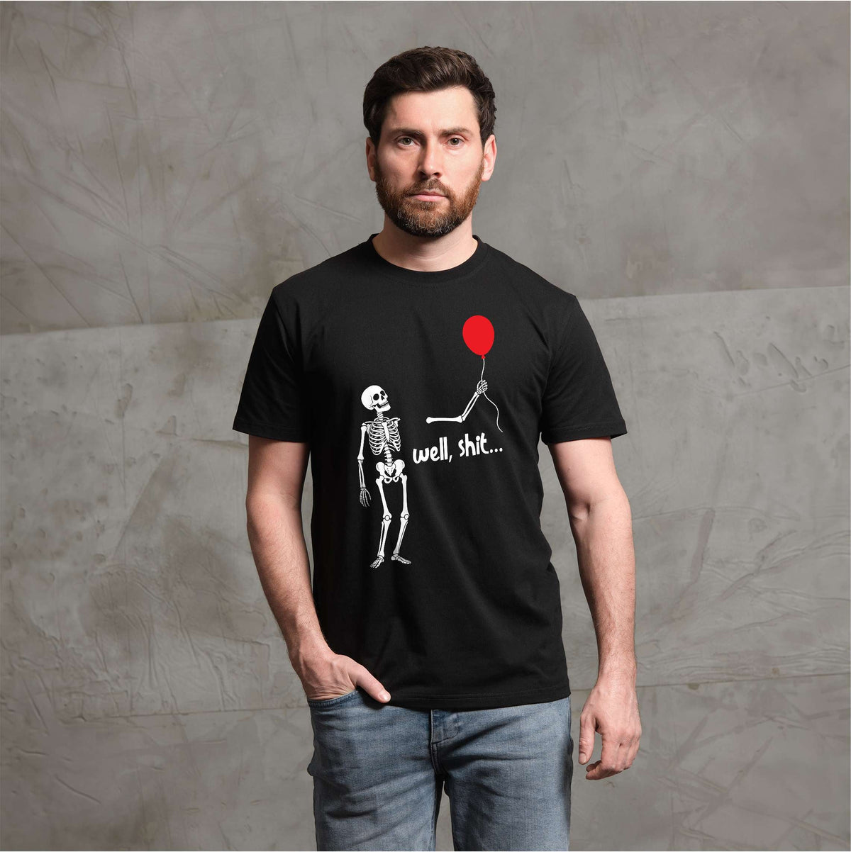 Skeleton Holding Red Balloon funny Halloween sarcastic Tee product image 2